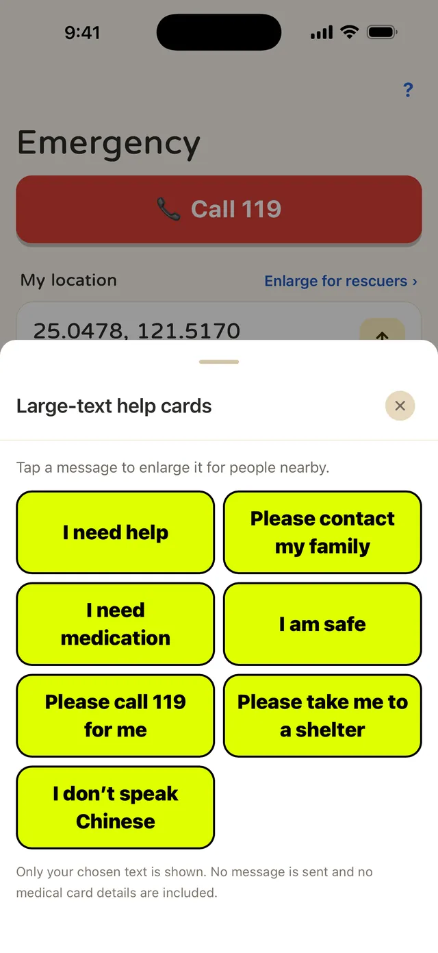 The seven large-text help cards